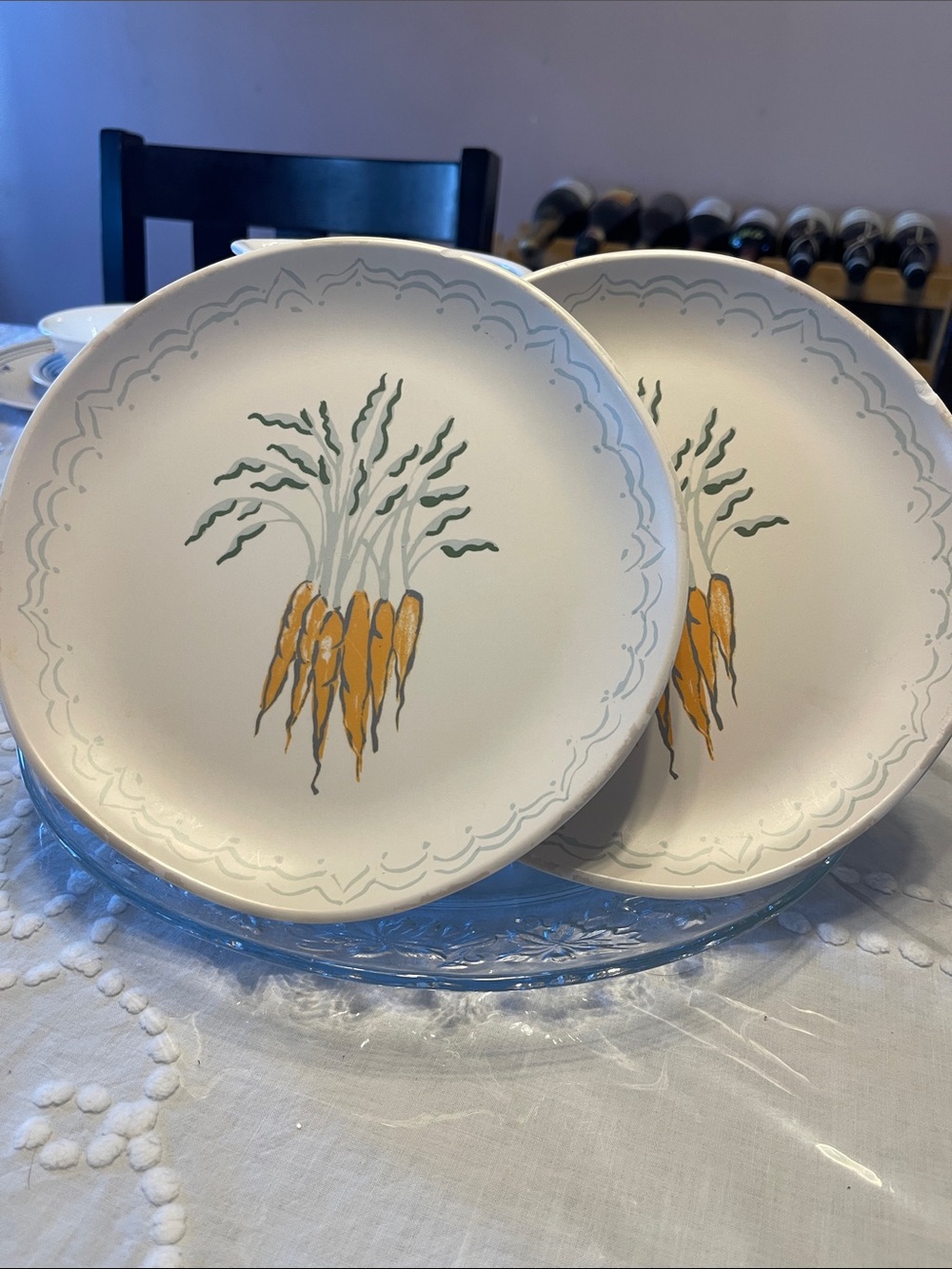 VintageThreshold Ceramic Dinner Plates with Orange and Green Carrot Motif - Pair